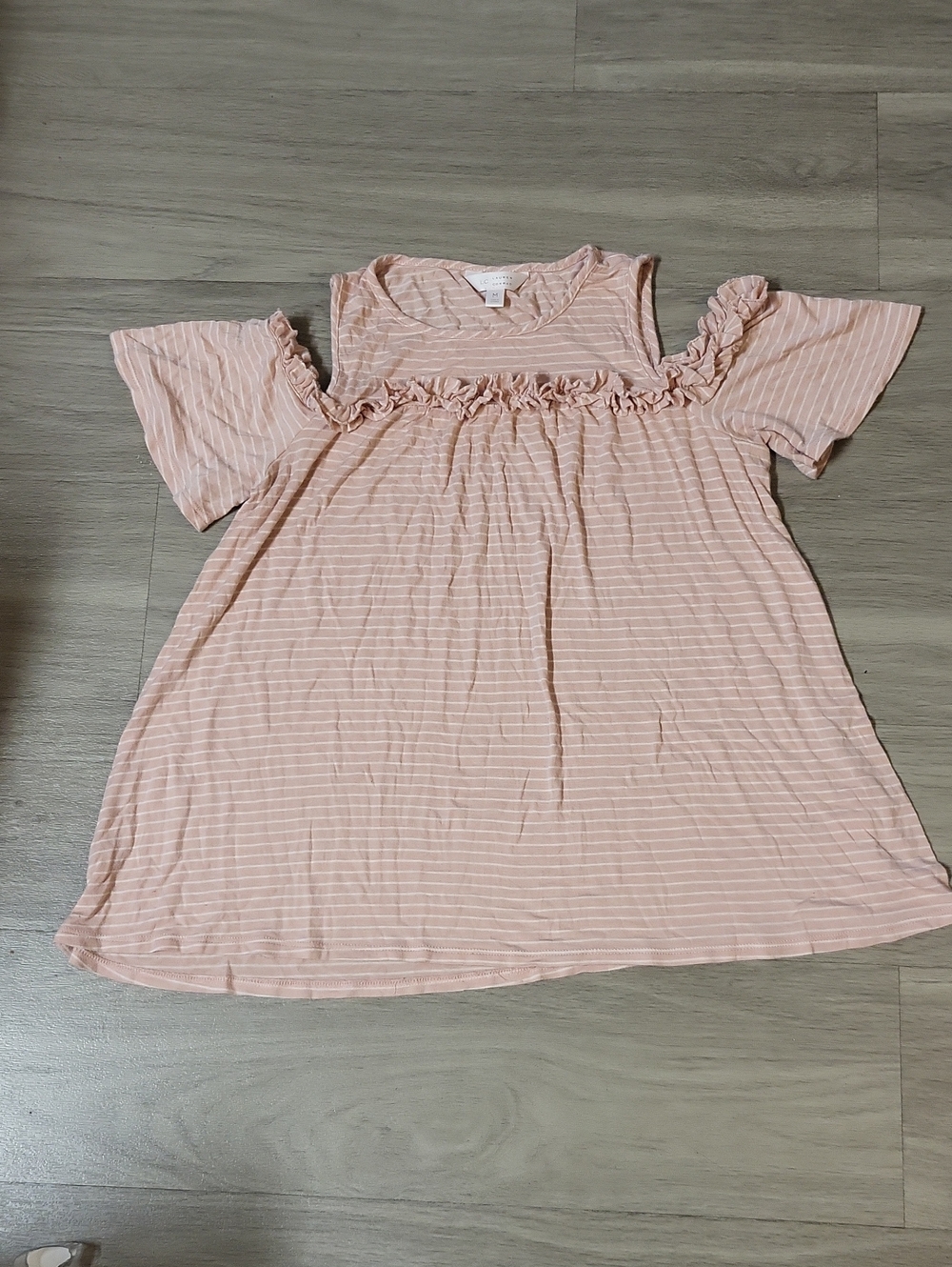 LC Lauren Conrad Blush Pink Striped Cold-Shoulder Ruffle Dress